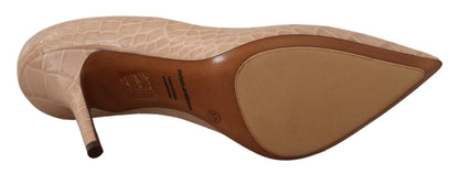 Dolce & Gabbana Beige Nude Leather BELLUCCI Heels Pumps Shoes - SMARTMARTNZ