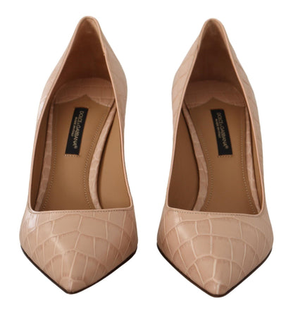 Dolce & Gabbana Beige Nude Leather BELLUCCI Heels Pumps Shoes - SMARTMARTNZ