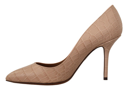 Dolce & Gabbana Beige Nude Leather BELLUCCI Heels Pumps Shoes - SMARTMARTNZ