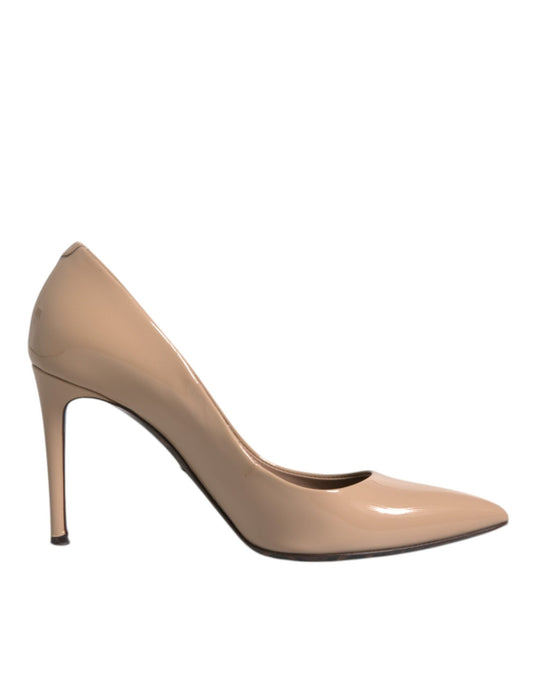 Dolce & Gabbana Beige Patent Leather Stiletto Heel Pumps Shoes - SMARTMARTNZ
