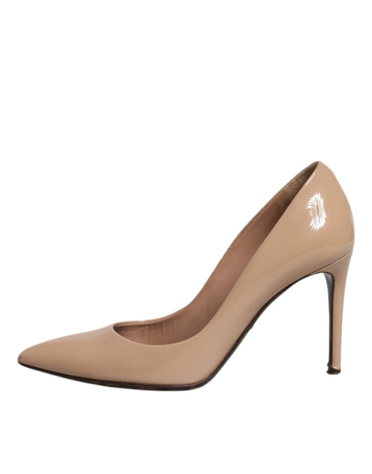 Dolce & Gabbana Beige Patent Leather Stiletto Heel Pumps Shoes - SMARTMARTNZ