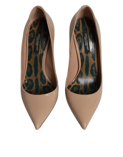 Dolce & Gabbana Beige Patent Leather Stiletto Heel Pumps Shoes - SMARTMARTNZ