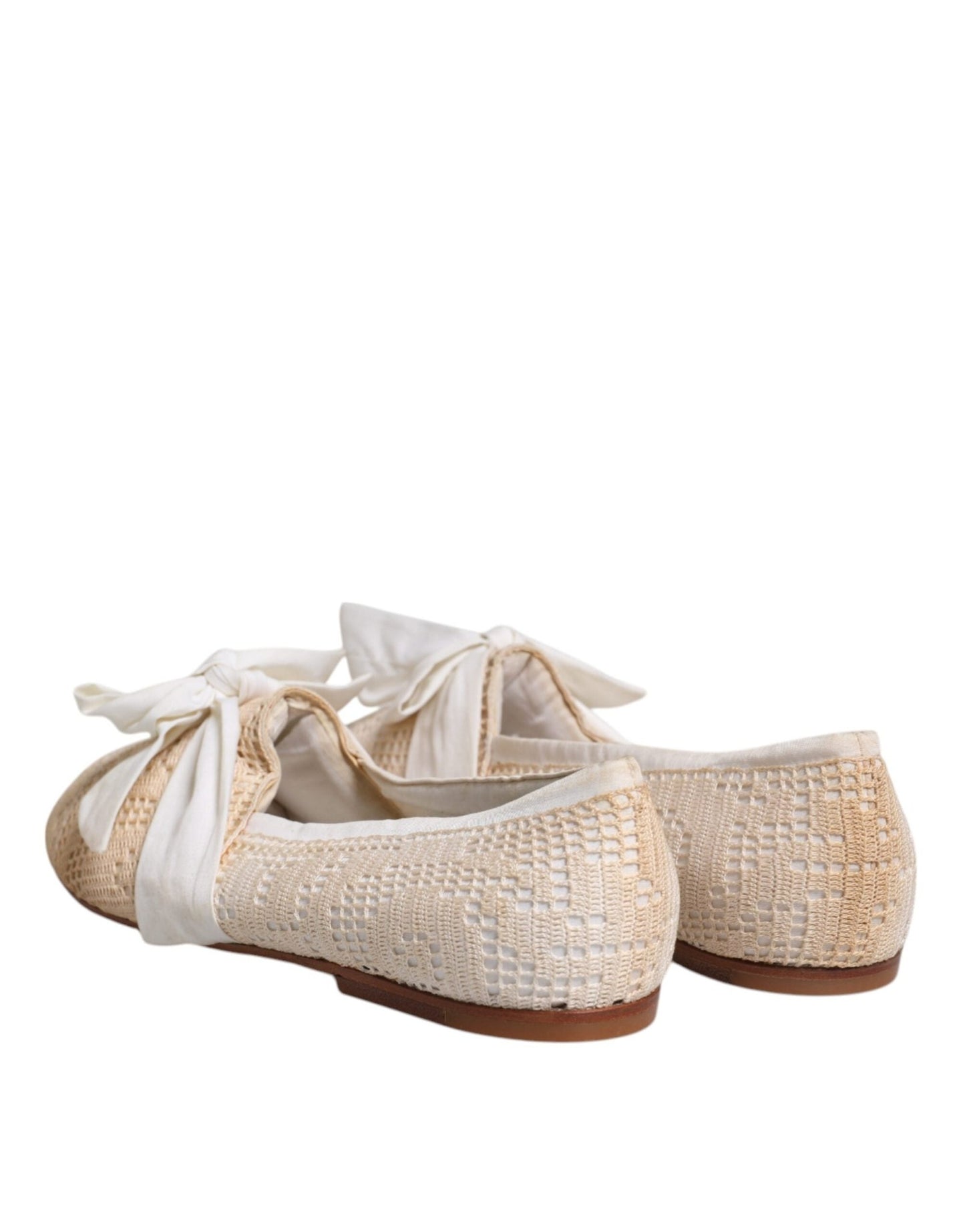 Dolce & Gabbana Beige Ribbon Fabric Ballerina Flats Shoes - SMARTMARTNZ