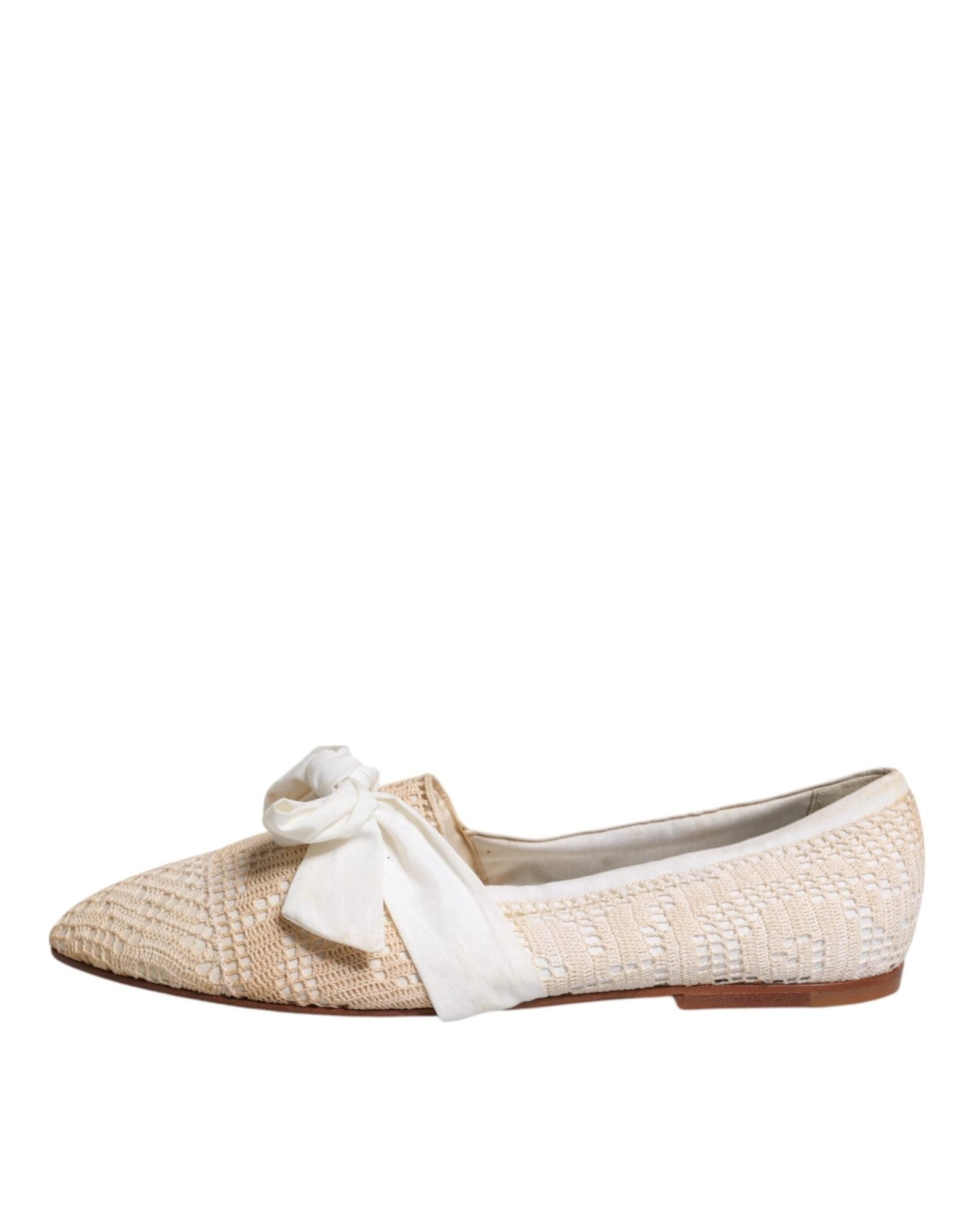Dolce & Gabbana Beige Ribbon Fabric Ballerina Flats Shoes - SMARTMARTNZ