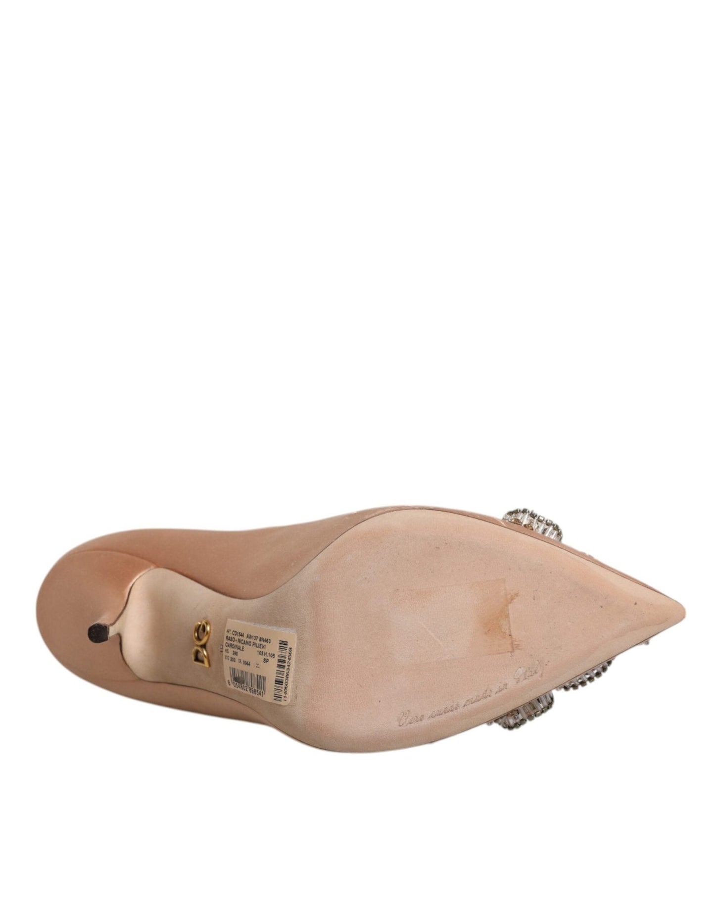 Dolce & Gabbana Beige Satin Crystal High Heels Pumps Shoes - SMARTMARTNZ