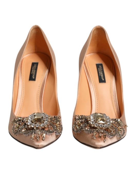 Dolce & Gabbana Beige Satin Crystal High Heels Pumps Shoes - SMARTMARTNZ
