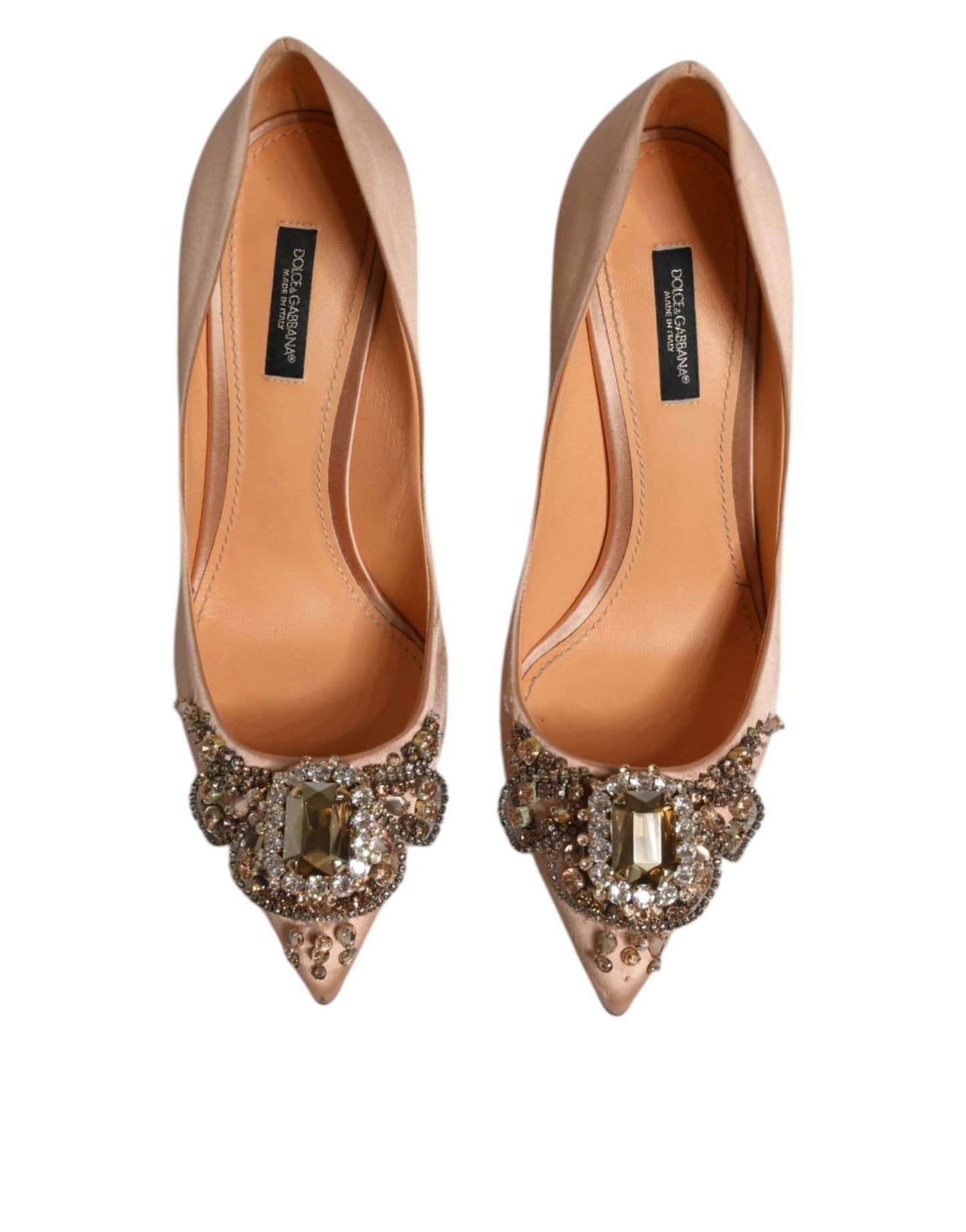 Dolce & Gabbana Beige Satin Crystal High Heels Pumps Shoes - SMARTMARTNZ