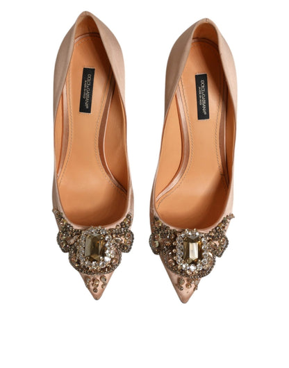 Dolce & Gabbana Beige Satin Crystal High Heels Pumps Shoes - SMARTMARTNZ
