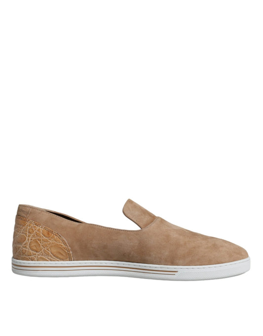 Dolce & Gabbana Beige Suede Caiman Loafers Slippers Shoes - SMARTMARTNZ