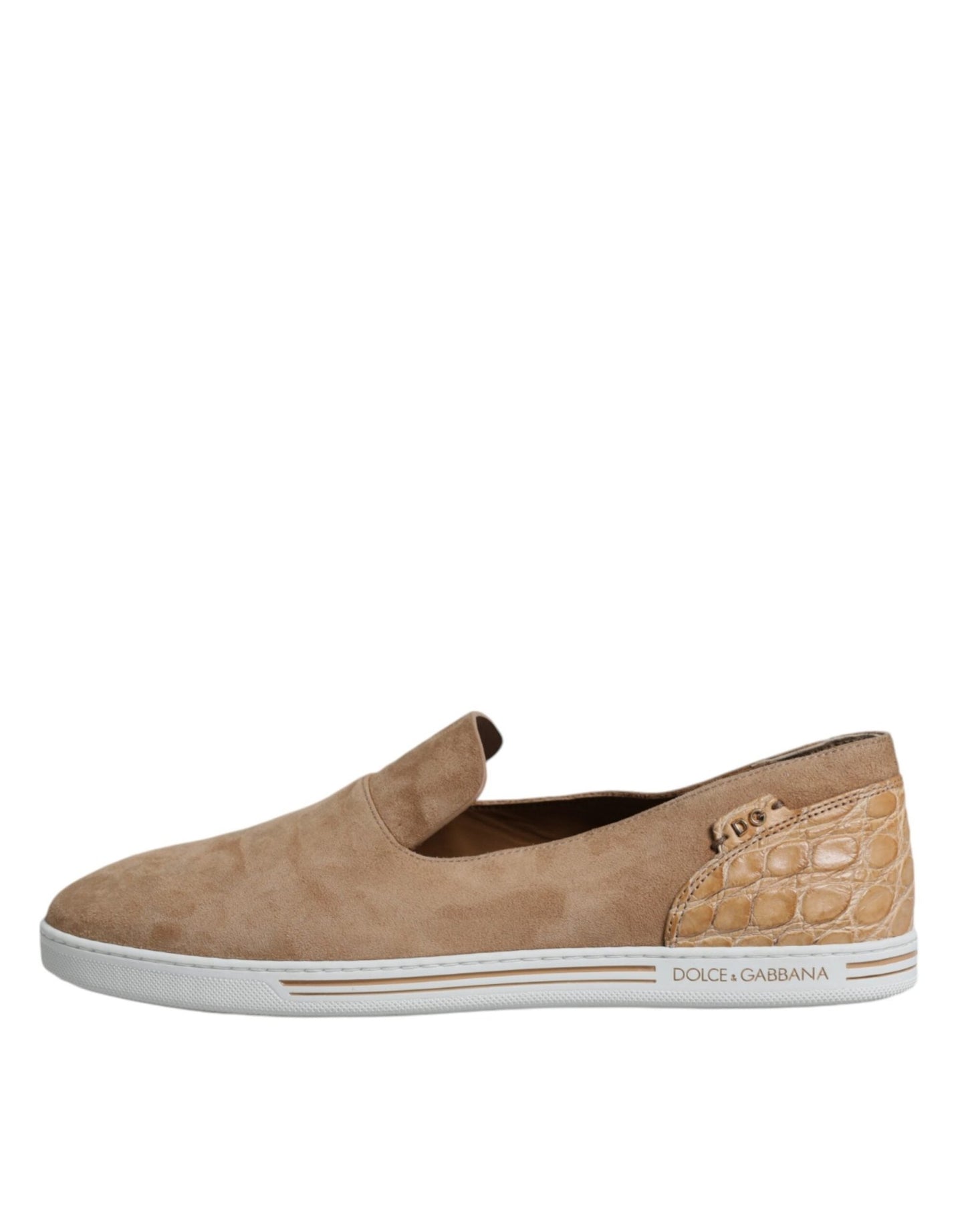 Dolce & Gabbana Beige Suede Caiman Loafers Slippers Shoes - SMARTMARTNZ