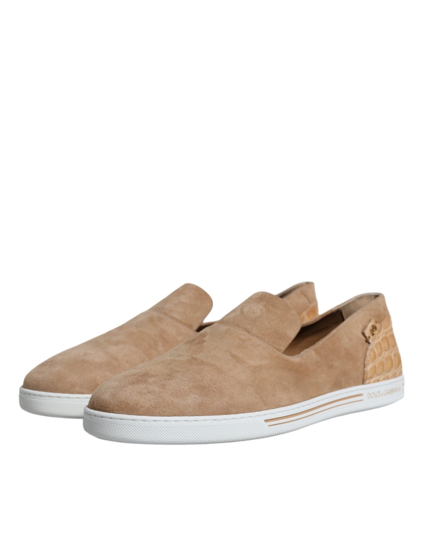 Dolce & Gabbana Beige Suede Caiman Loafers Slippers Shoes - SMARTMARTNZ
