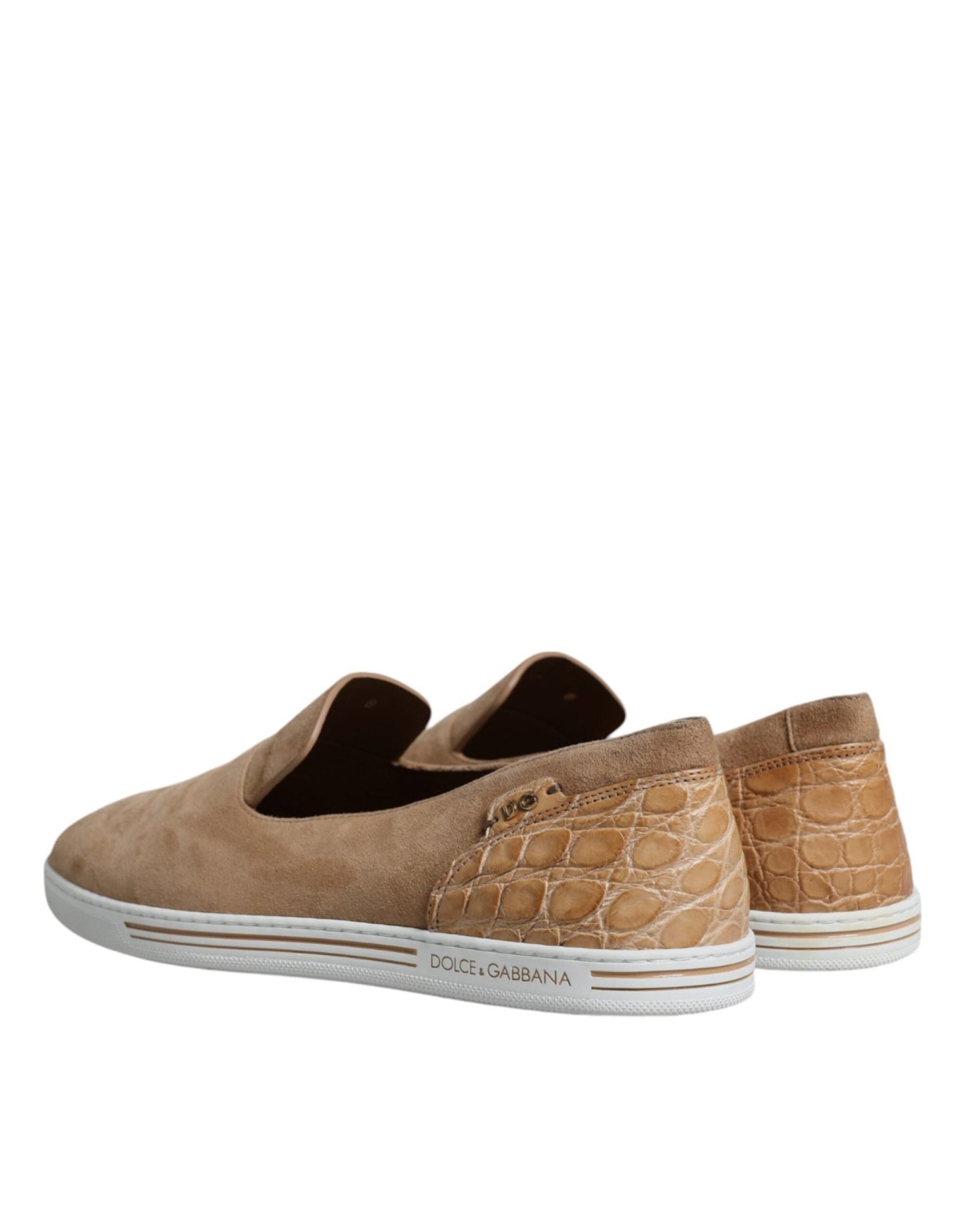 Dolce & Gabbana Beige Suede Caiman Loafers Slippers Shoes - SMARTMARTNZ
