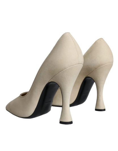 Dolce & Gabbana Beige Suede Leather High Heels Pumps Shoes - SMARTMARTNZ