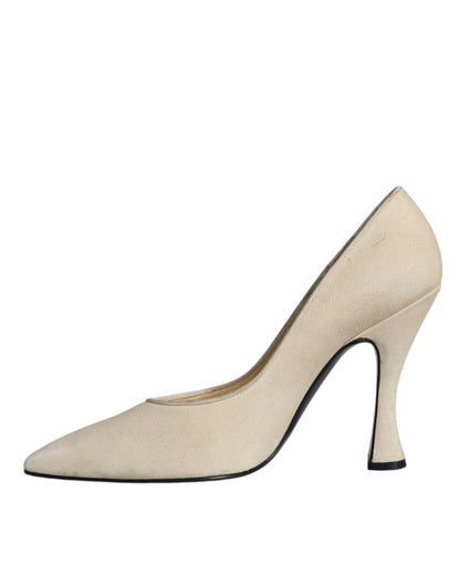 Dolce & Gabbana Beige Suede Leather High Heels Pumps Shoes - SMARTMARTNZ