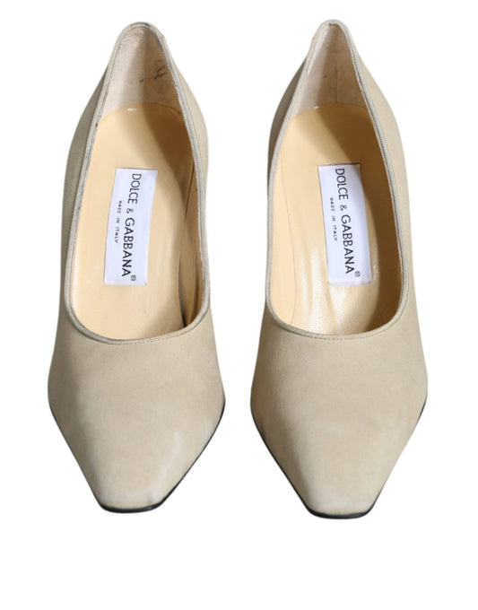 Dolce & Gabbana Beige Suede Leather High Heels Pumps Shoes - SMARTMARTNZ