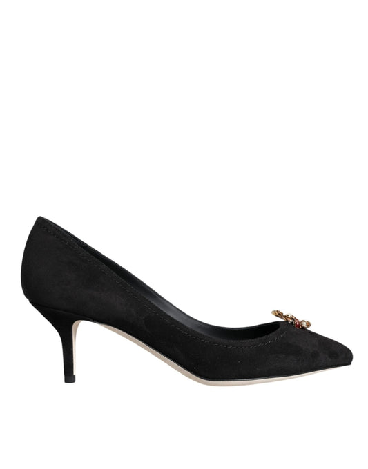 Dolce & Gabbana Black Amore Suede Bellucci Heels Pumps Shoes - SMARTMARTNZ