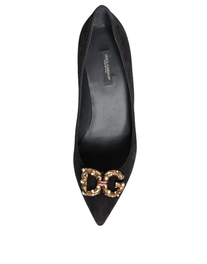 Dolce & Gabbana Black Amore Suede Bellucci Heels Pumps Shoes - SMARTMARTNZ