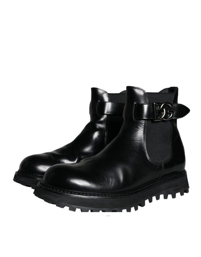 Dolce & Gabbana Black Belted DG Logo Men Chelsea Boots Shoes - SMARTMARTNZ
