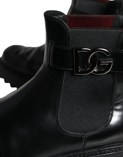 Dolce & Gabbana Black Belted DG Logo Men Chelsea Boots Shoes - SMARTMARTNZ