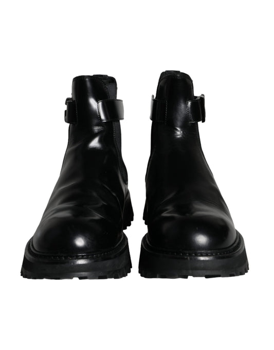 Dolce & Gabbana Black Belted DG Logo Men Chelsea Boots Shoes - SMARTMARTNZ