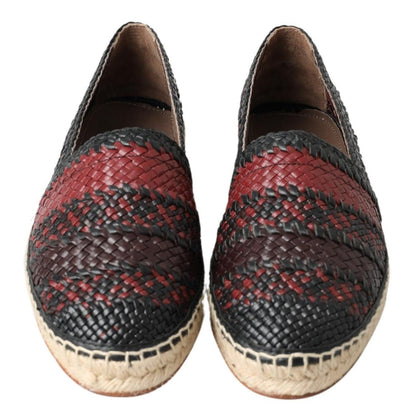 Dolce & Gabbana Black Bordeaux Buffalo Leather Espadrille Shoes - SMARTMARTNZ