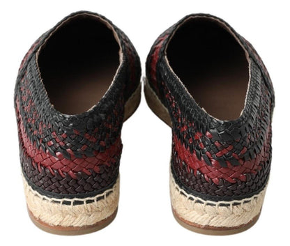 Dolce & Gabbana Black Bordeaux Buffalo Leather Espadrille Shoes - SMARTMARTNZ
