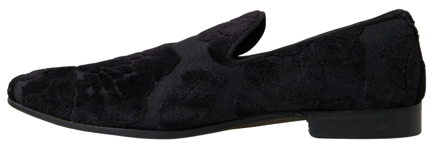 Dolce & Gabbana Black Brocade Loafers Formal Shoes - SMARTMARTNZ