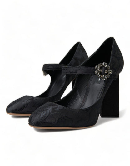 Dolce & Gabbana Black Brocade Mary Janes Heels Pumps Shoes - SMARTMARTNZ