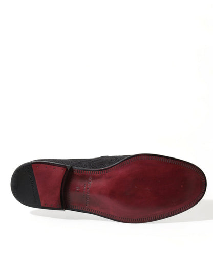 Dolce & Gabbana Black Brocade Men Slip On Loafer Dress Shoes - SMARTMARTNZ