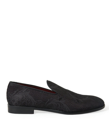 Dolce & Gabbana Black Brocade Men Slip On Loafer Dress Shoes - SMARTMARTNZ