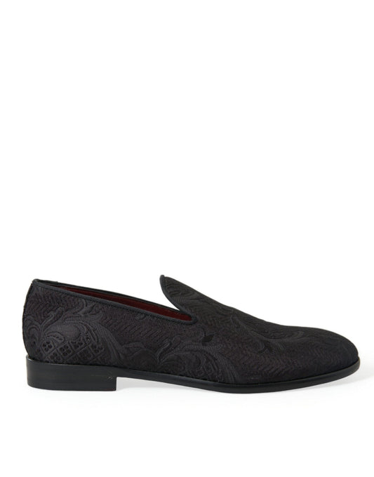 Dolce & Gabbana Black Brocade Men Slip On Loafer Dress Shoes - SMARTMARTNZ
