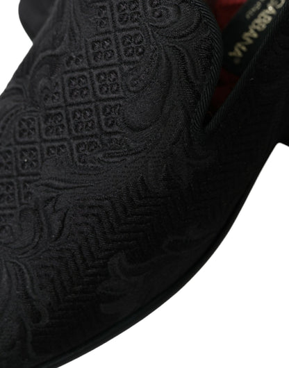 Dolce & Gabbana Black Brocade Men Slip On Loafer Dress Shoes - SMARTMARTNZ