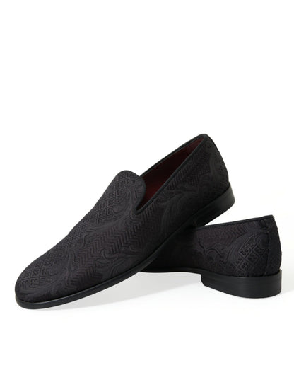 Dolce & Gabbana Black Brocade Men Slip On Loafer Dress Shoes - SMARTMARTNZ