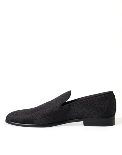 Dolce & Gabbana Black Brocade Men Slip On Loafer Dress Shoes - SMARTMARTNZ