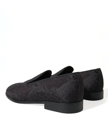 Dolce & Gabbana Black Brocade Men Slip On Loafer Dress Shoes - SMARTMARTNZ