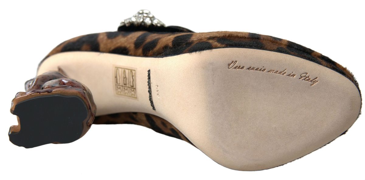 Dolce & Gabbana Black Brown Calf Leopard Heel Mary Jane Pump Shoes - SMARTMARTNZ