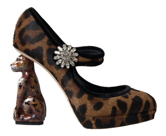Dolce & Gabbana Black Brown Calf Leopard Heel Mary Jane Pump Shoes - SMARTMARTNZ