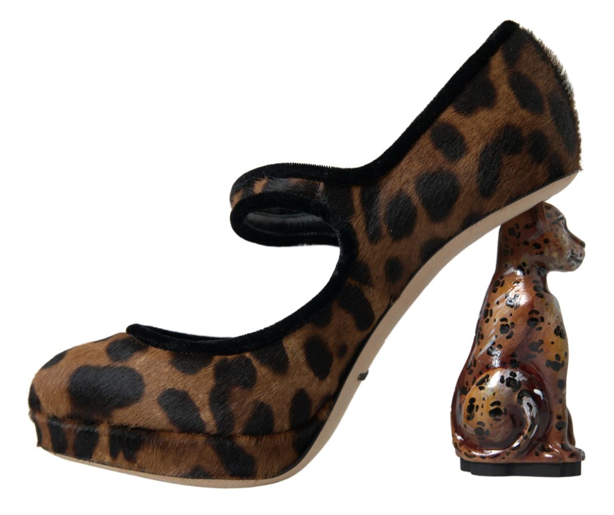 Dolce & Gabbana Black Brown Calf Leopard Heel Mary Jane Pump Shoes - SMARTMARTNZ