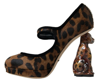 Dolce & Gabbana Black Brown Calf Leopard Heel Mary Jane Pump Shoes - SMARTMARTNZ