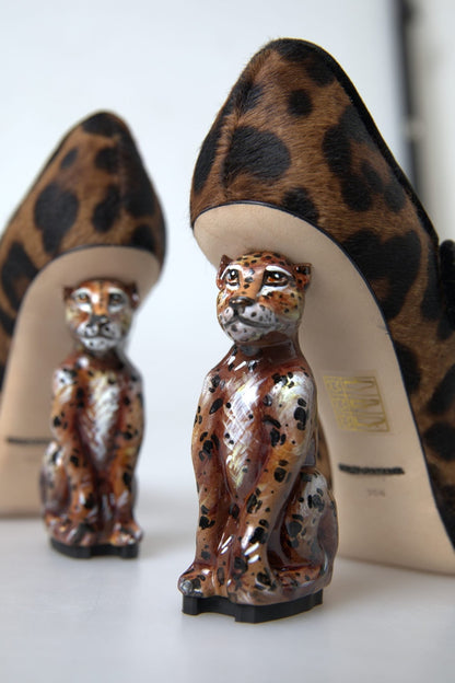Dolce & Gabbana Black Brown Calf Leopard Heel Mary Jane Pump Shoes - SMARTMARTNZ