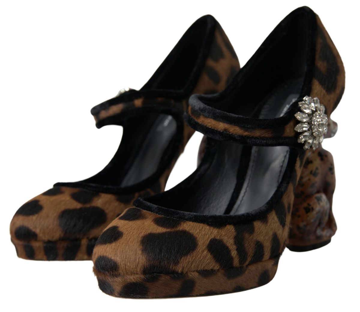 Dolce & Gabbana Black Brown Calf Leopard Heel Mary Jane Pump Shoes - SMARTMARTNZ