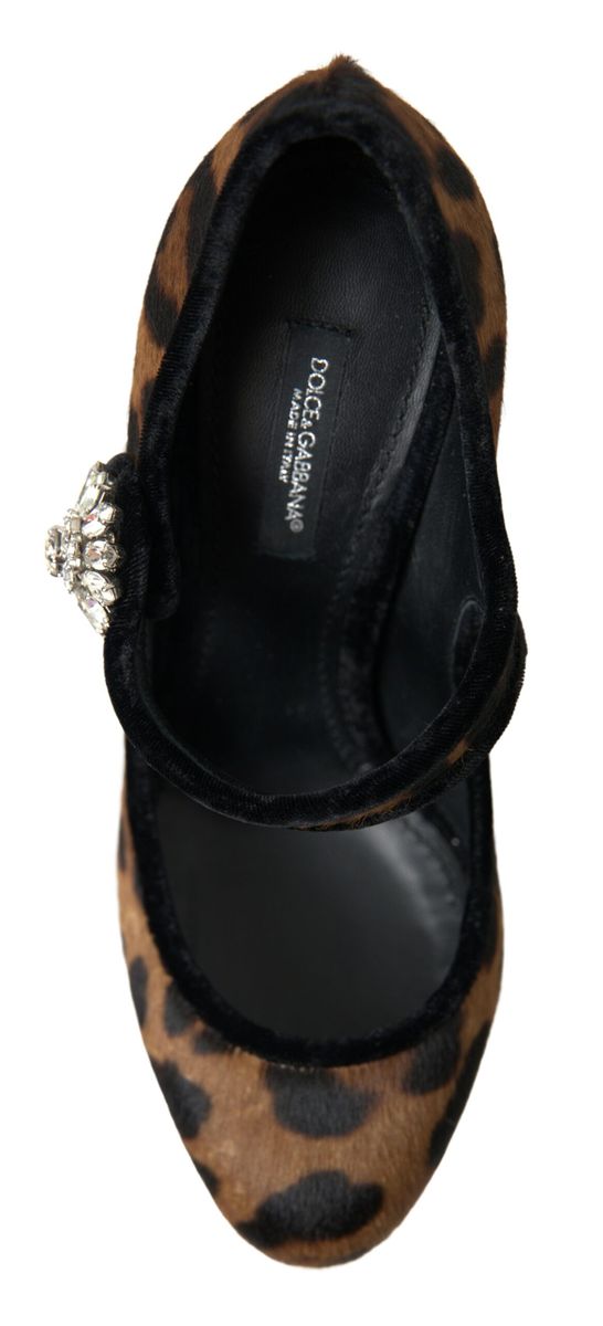 Dolce & Gabbana Black Brown Calf Leopard Heel Mary Jane Pump Shoes - SMARTMARTNZ