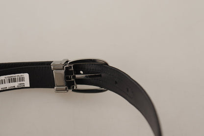 Dolce & Gabbana Black Calf Leather Silver Logo Metal Buckle Belt - SMARTMARTNZ