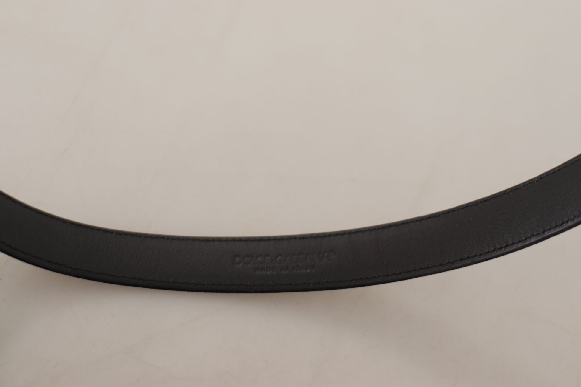 Dolce & Gabbana Black Calf Leather Silver Logo Metal Buckle Belt - SMARTMARTNZ