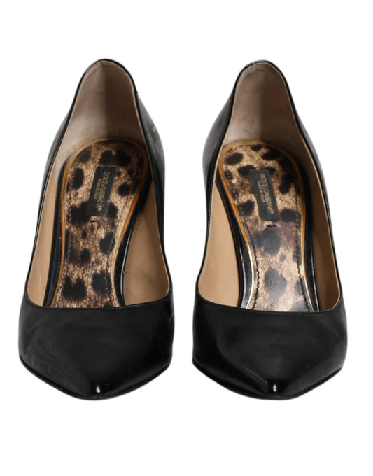 Dolce & Gabbana Black Calf Leather Stiletto Heels Pumps Shoes - SMARTMARTNZ