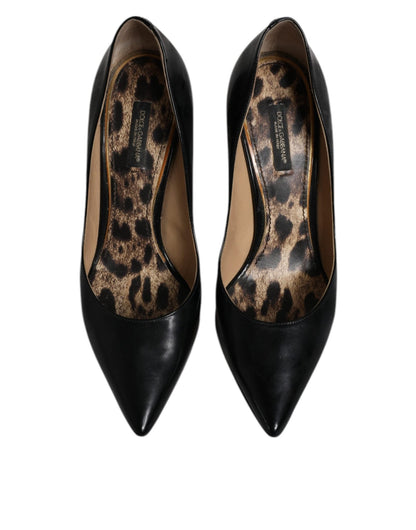 Dolce & Gabbana Black Calf Leather Stiletto Heels Pumps Shoes - SMARTMARTNZ