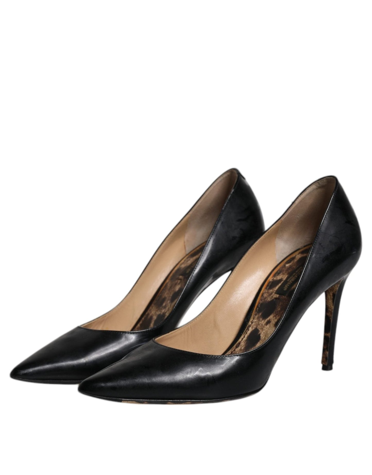 Dolce & Gabbana Black Calf Leather Stiletto Heels Pumps Shoes - SMARTMARTNZ