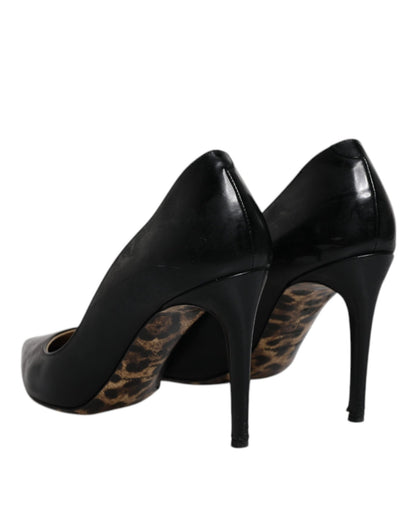 Dolce & Gabbana Black Calf Leather Stiletto Heels Pumps Shoes - SMARTMARTNZ