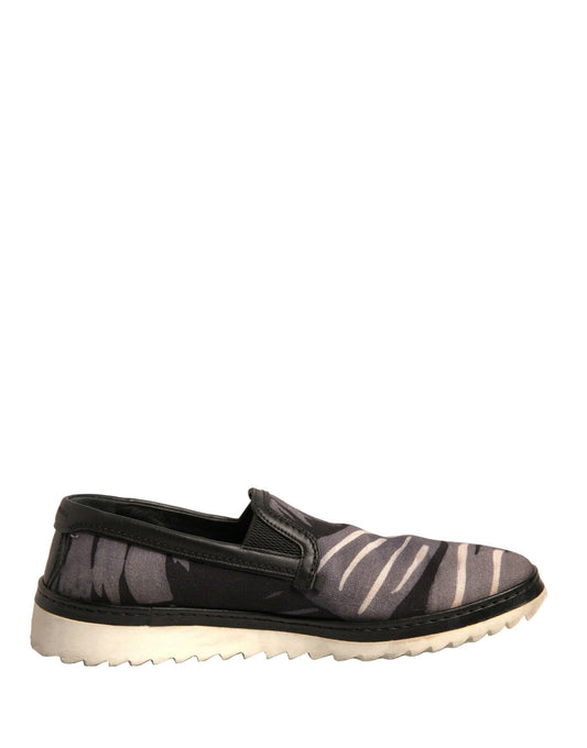 Dolce & Gabbana Black Canvas Tropical Print Slip On Shoes - SMARTMARTNZ