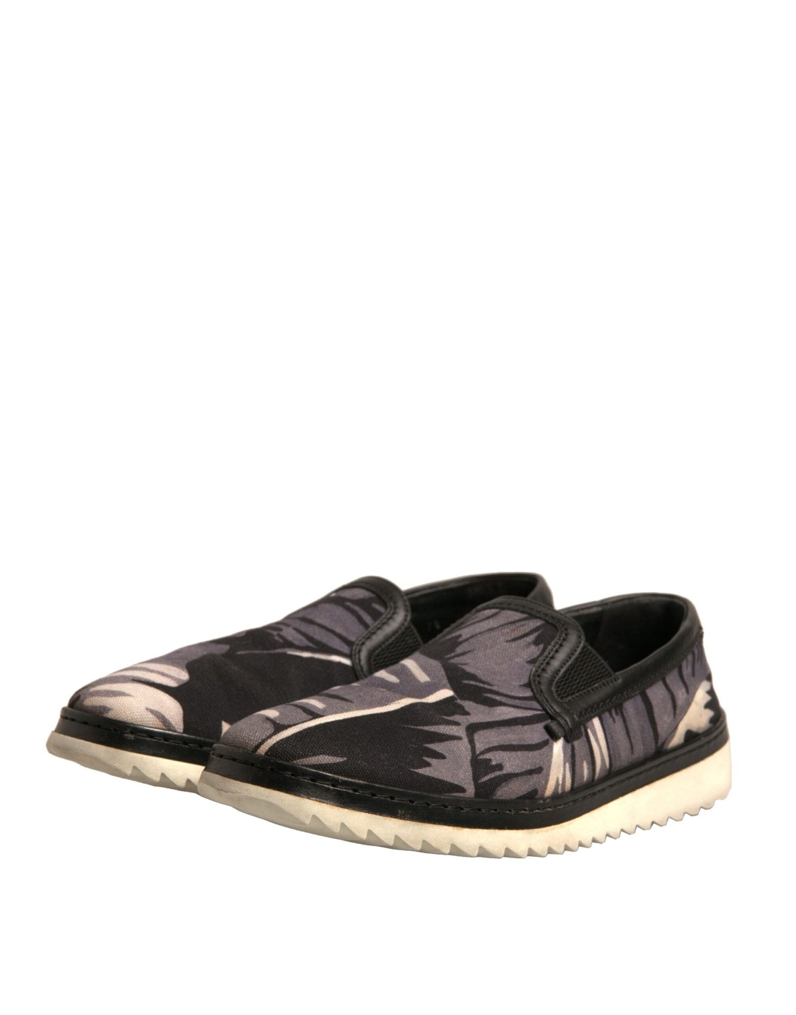 Dolce & Gabbana Black Canvas Tropical Print Slip On Shoes - SMARTMARTNZ